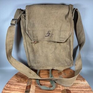 Vintage Canvas Satchel Messenger Bag Khaki Military Style